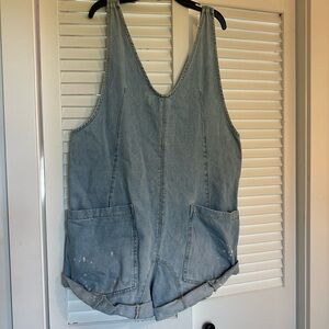Free People We The Free Sz S High Roller Denim Shortalls Baggy Overalls